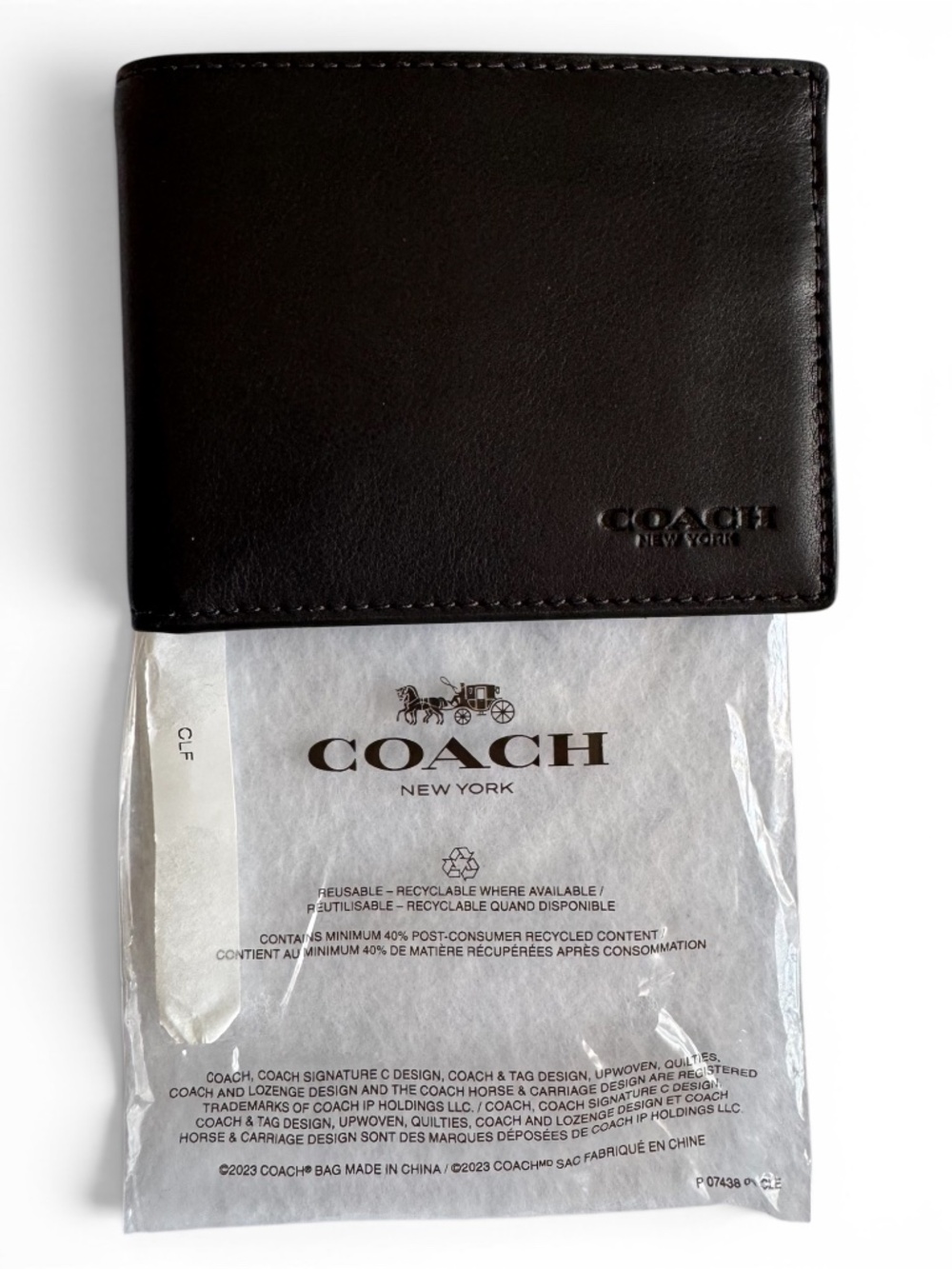 COACH Black Sport Calf Leather Bifold Wallet 6 Card Billfold NWT - Picture 7 of 8